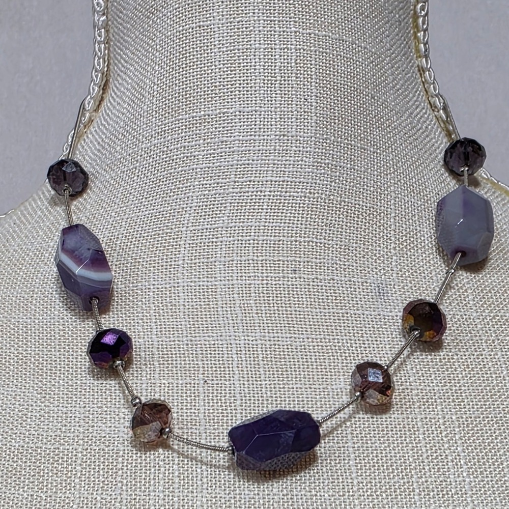 Purple‎ Gemstone Beaded Necklace Statement Chunky Agate Crystal